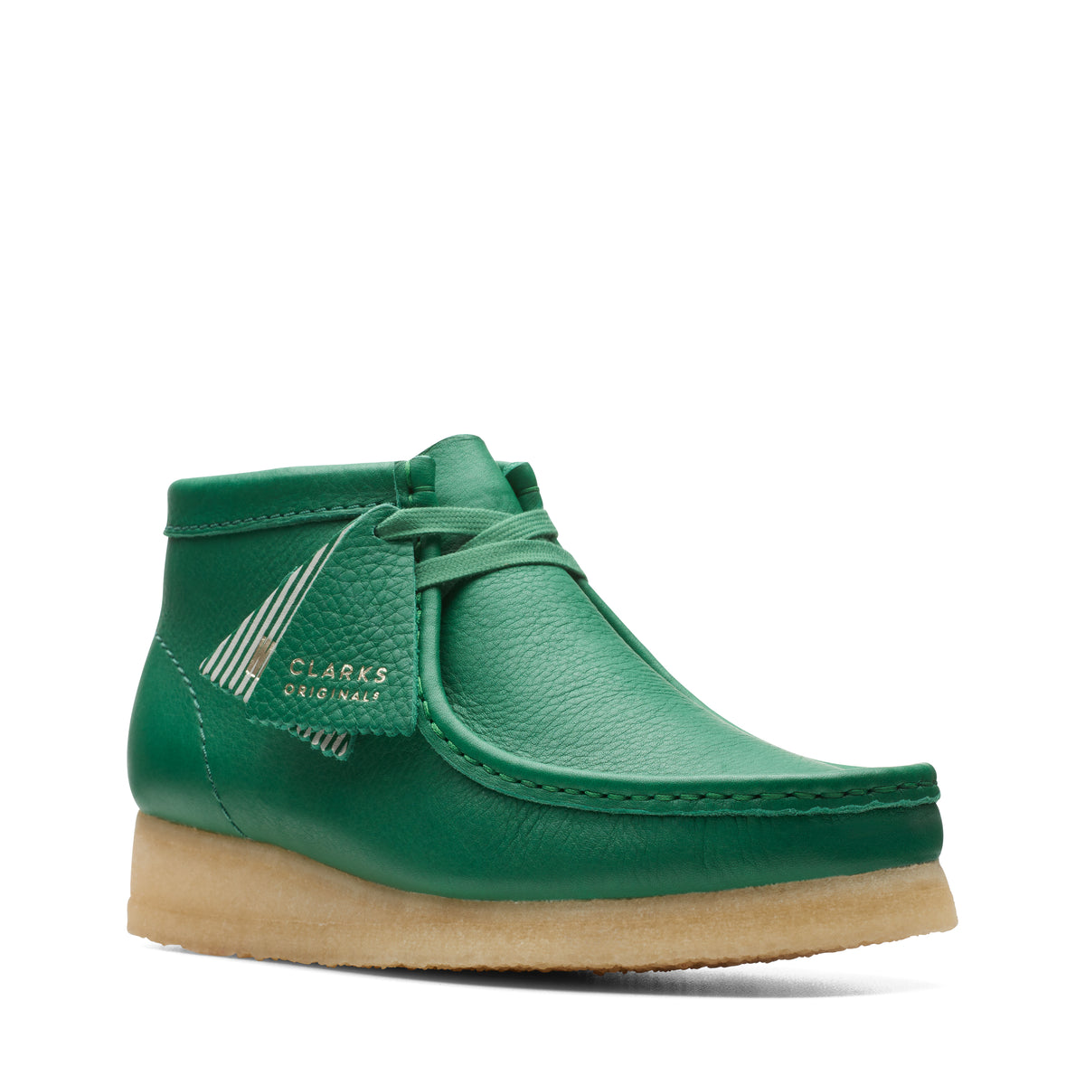 Women Clarks Original Wallabee Boot. Cactus Green Lea 