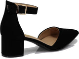 Women's Pointy Toe High Mid Chunky Block Heel Sexy Ankle Strap